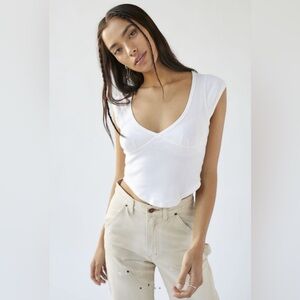 Urban Outfitters Edith Seamed Corset Tee in Ivory